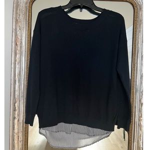 Lumiere navy sweater with faux striped blouse